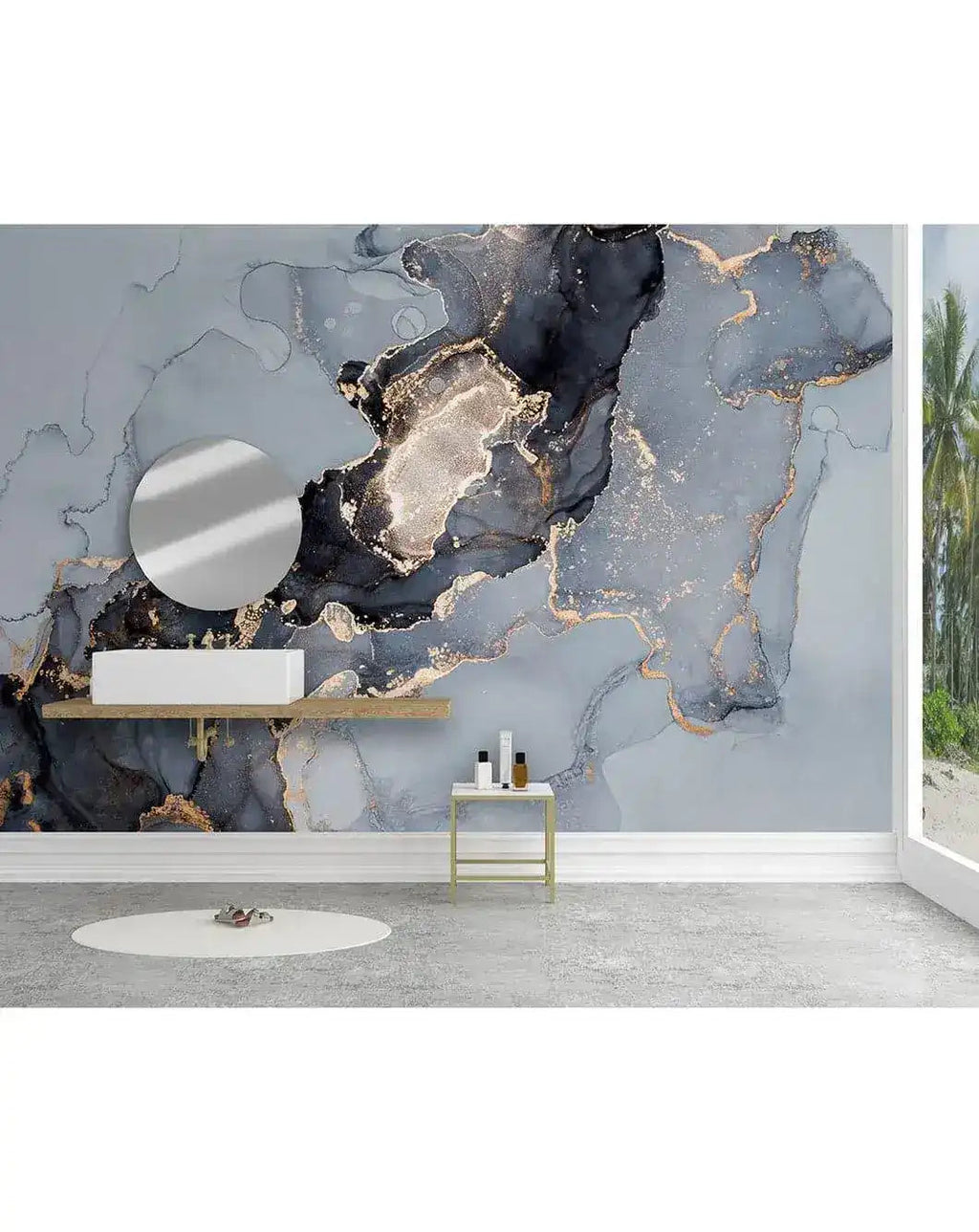 Watercolor Marble Abstract Alcohol Ink Gray Black Wall Mural