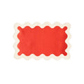 White and Red 100% Linen Scallop Placemats - Set of 4