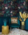 White Floral Colorful Tropical Jungle Wallpaper