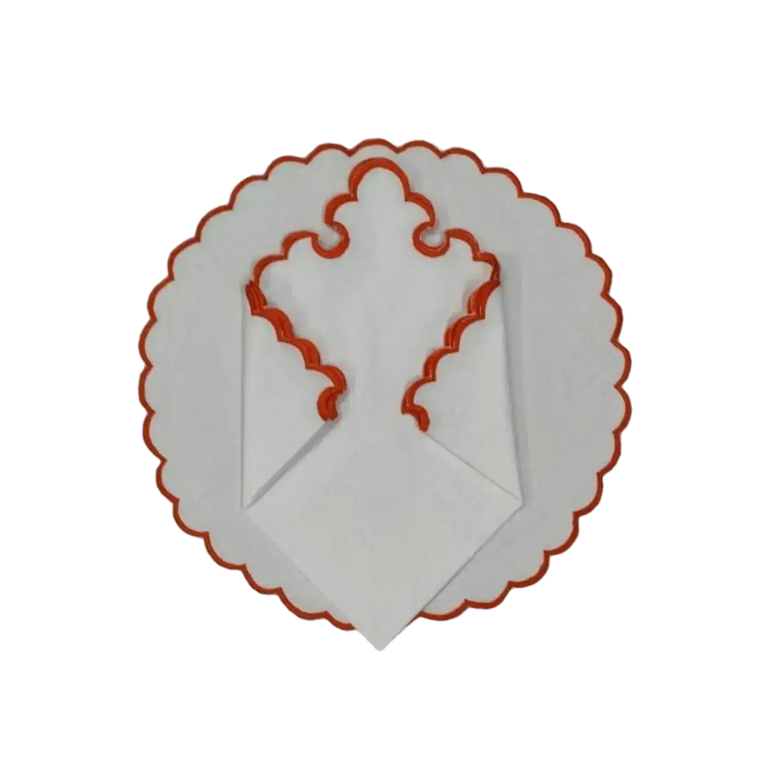 White Round Cotton Placemat and Napkin with Embroidered Border