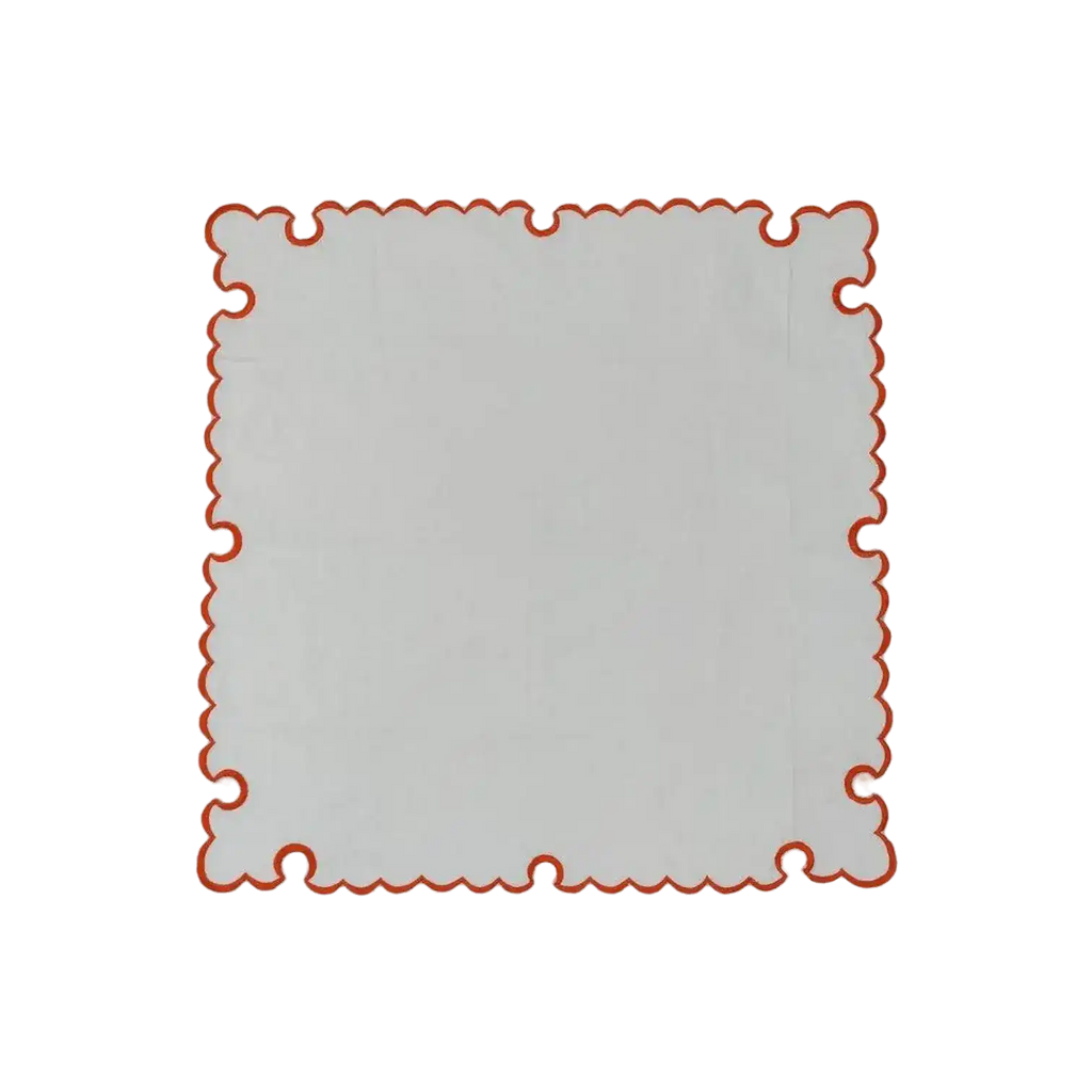 White Round Cotton Placemat and Napkin with Embroidered Border