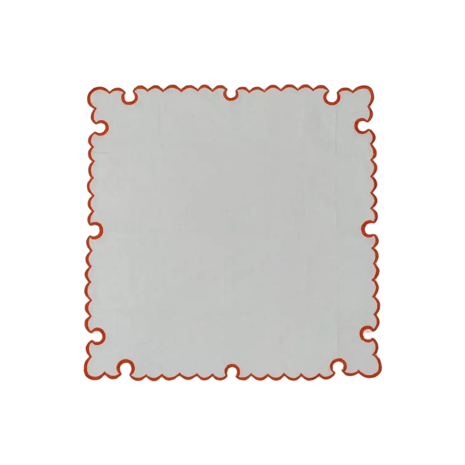 White Round Cotton Placemat and Napkin with Embroidered Border