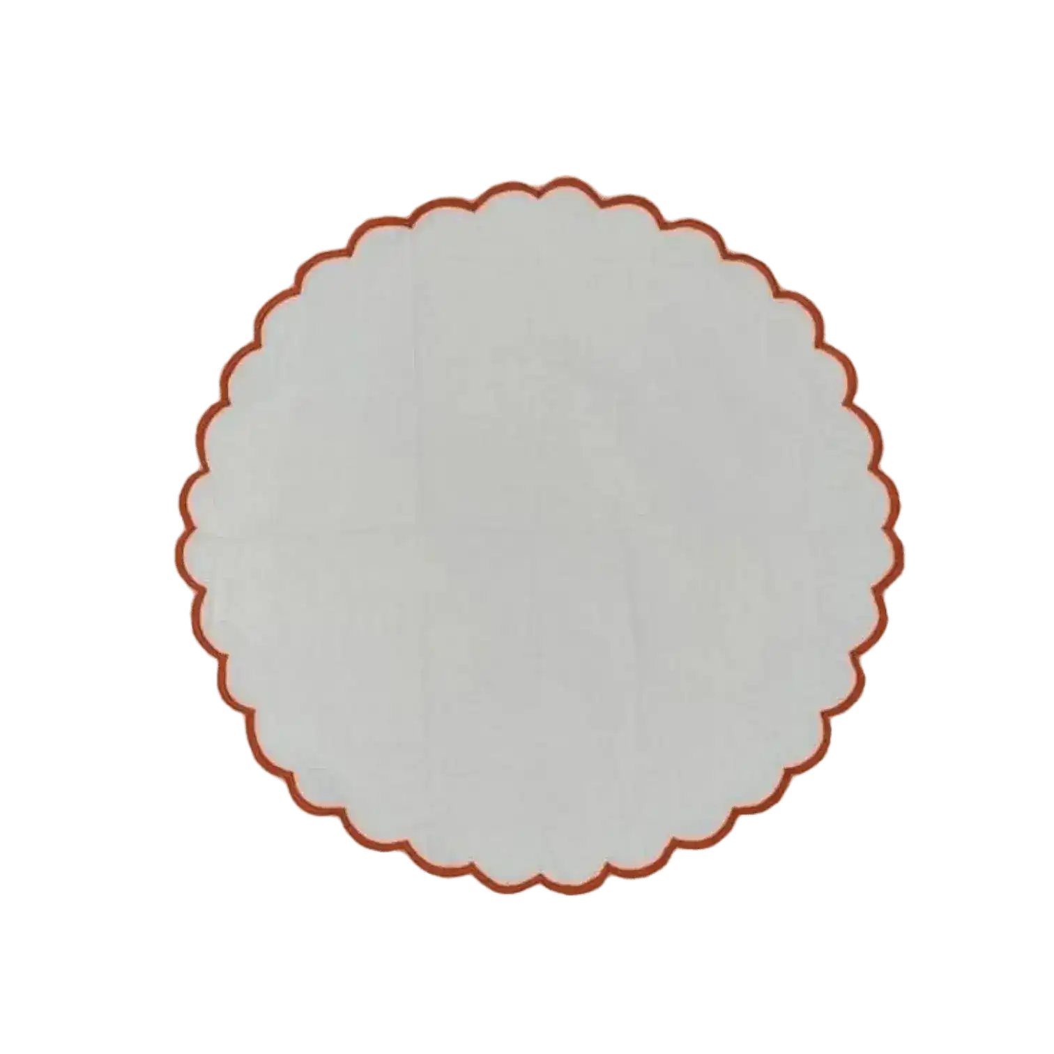 White Round Cotton Placemat and Napkin with Embroidered Border