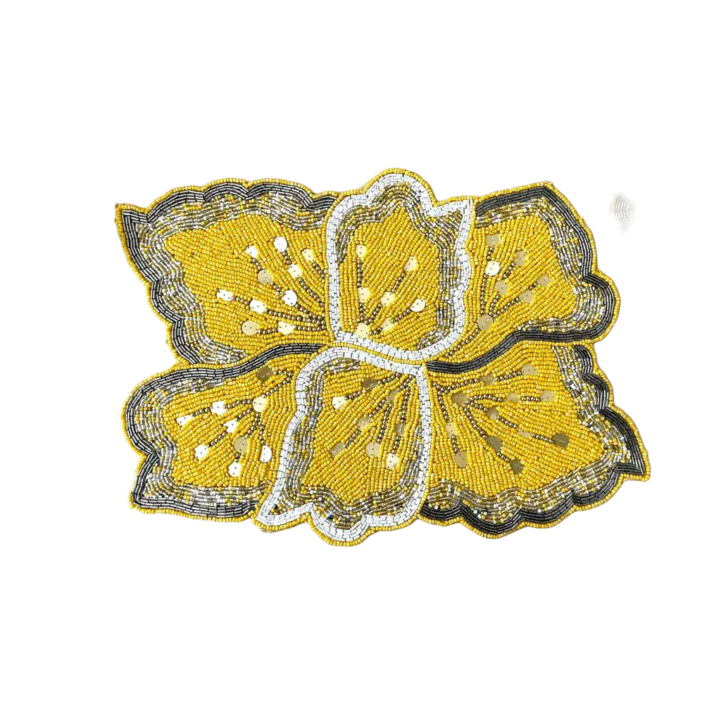 Yellow Floral Shaped Beaded Placemat