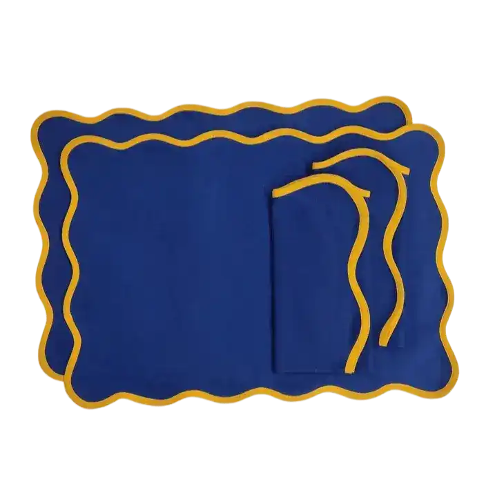 Yellow Scalloped Royal Blue Cotton Placemats
