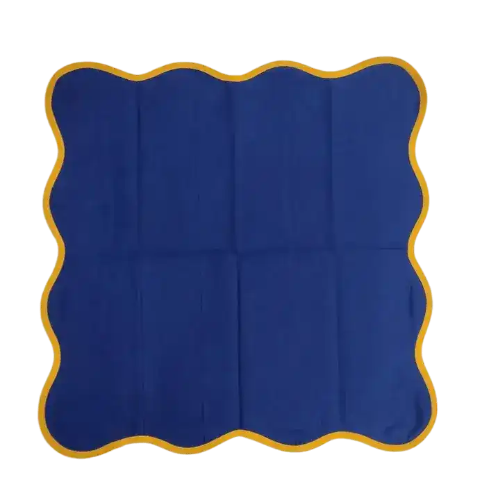 Yellow Scalloped Royal Blue Cotton Placemats